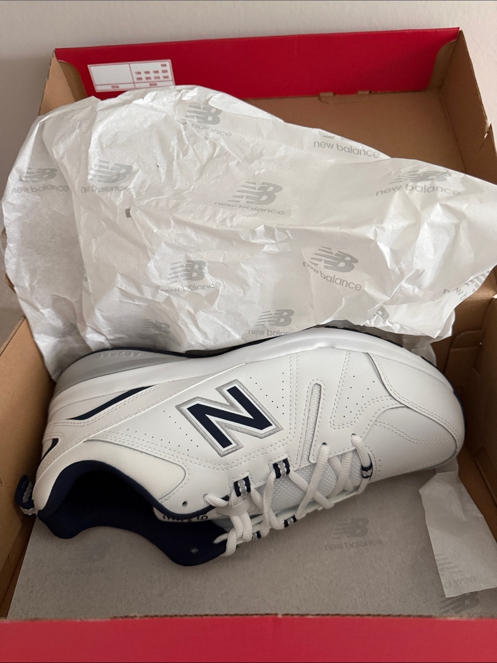 New Balance Men’s White and Navy Wide-Width 10.5 Training Shoe - Picture 4 of 10